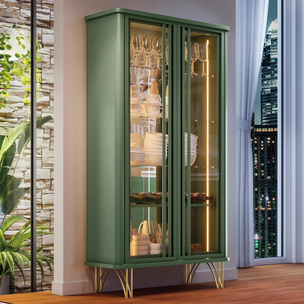 Cristaleira Évora Verde Pistache 2 Portas de Vidro - HB Móveis
