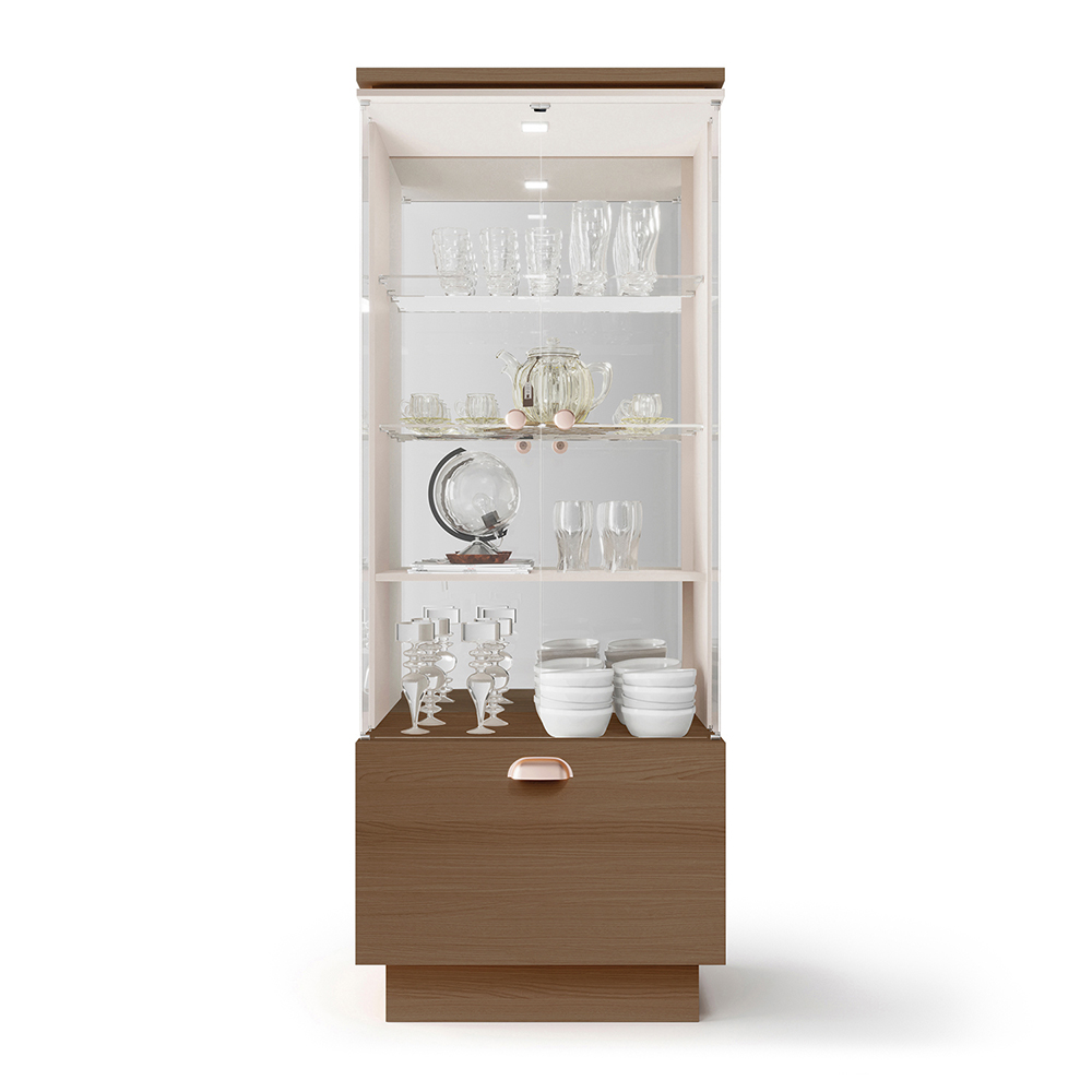 Cristaleira Decorativa Aura com LED Nicho Adega Portas de Vidro Castanho/Off White G26 - HB Móveis
