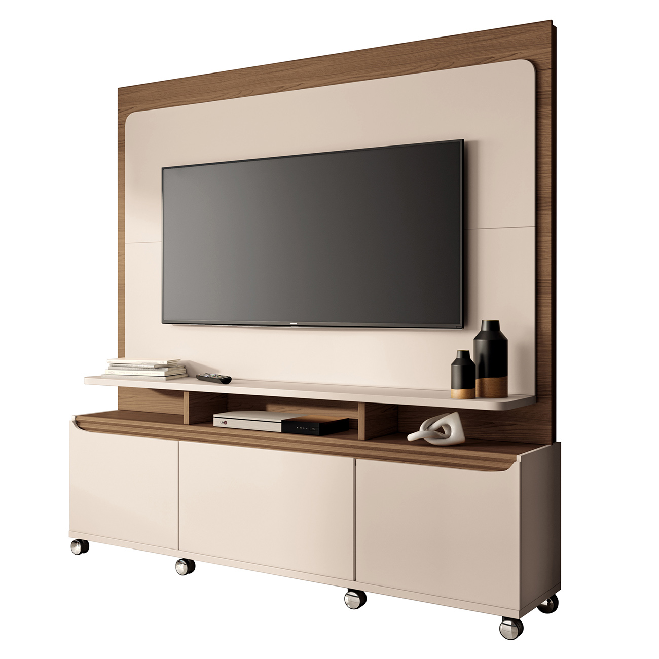 Estante Painel de TV 70 Pol 180cm Quantum Castanho/Off White - HB Móveis