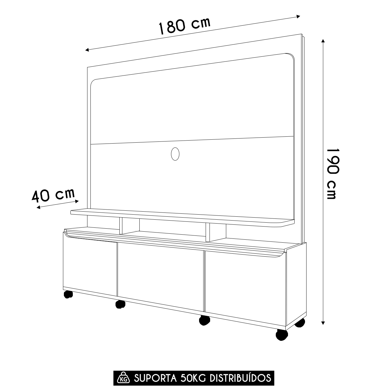 Estante Painel de TV 70 Pol 180cm Quantum Castanho/Off White - HB Móveis