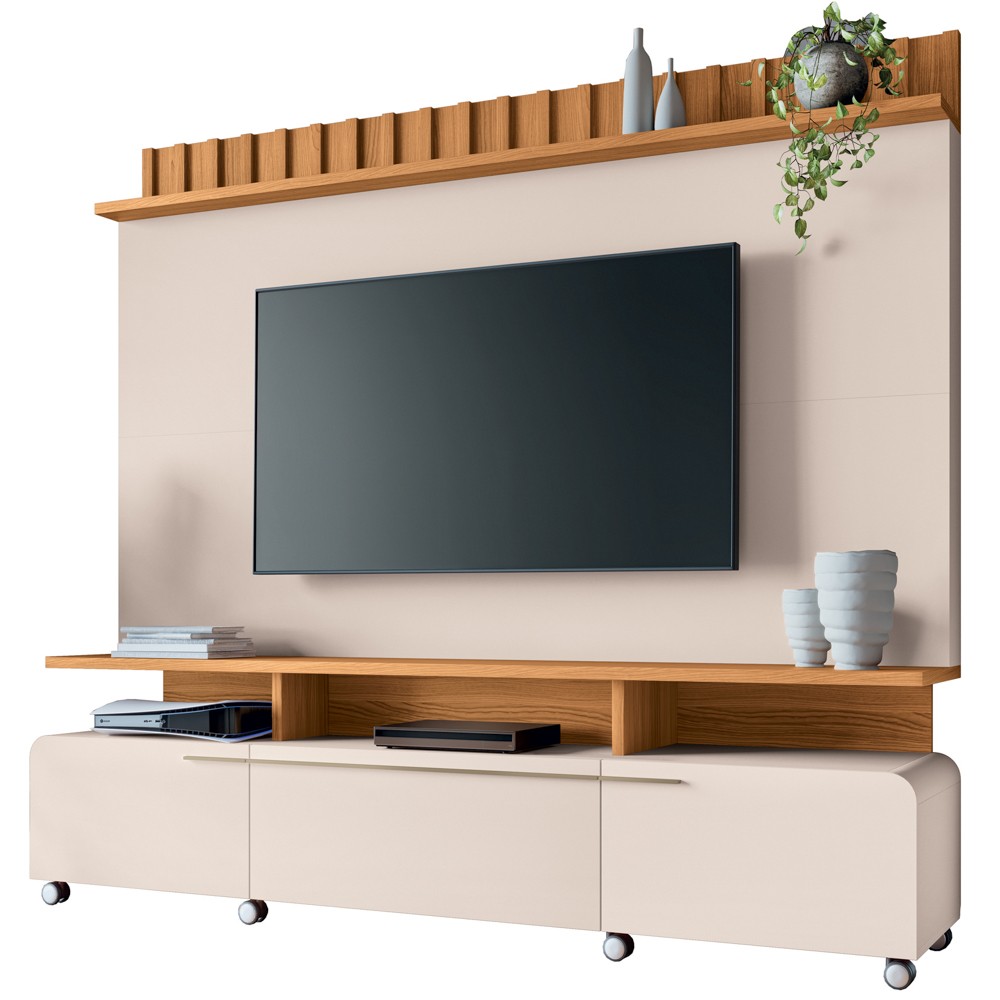 Estante Painel de TV 70 Pol 200cm Ripado Artis Off/Cinamomo - HB Móveis
