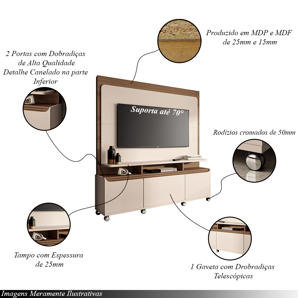 Home Estante Quantum 2 Portas em MDP/MDF para TV até 70 Polegadas Off White/Castanho G26 - Hb Móveis