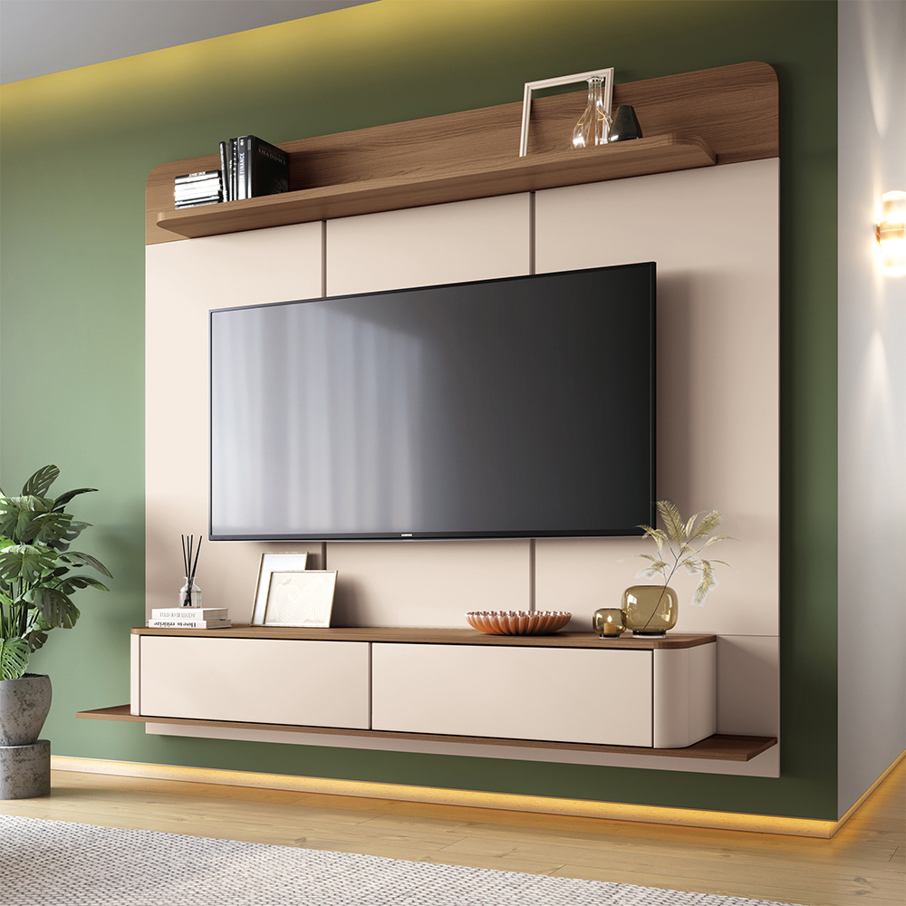 Home Painel Galax Suspenso para TV até 70 Polegadas com Off White/Castanho G26 - Hb Móveis
