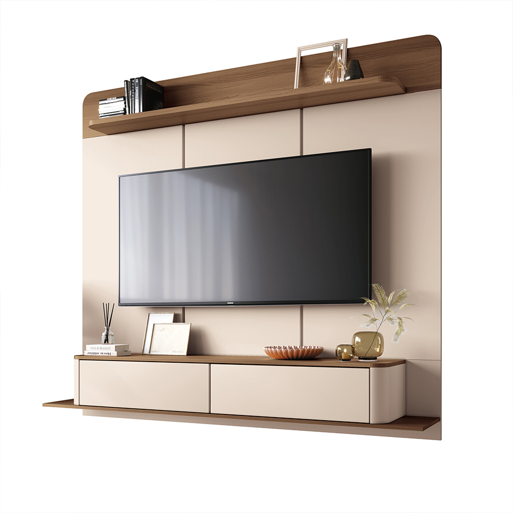 Home Painel Galax Suspenso para TV até 70 Polegadas com Off White/Castanho G26 - Hb Móveis