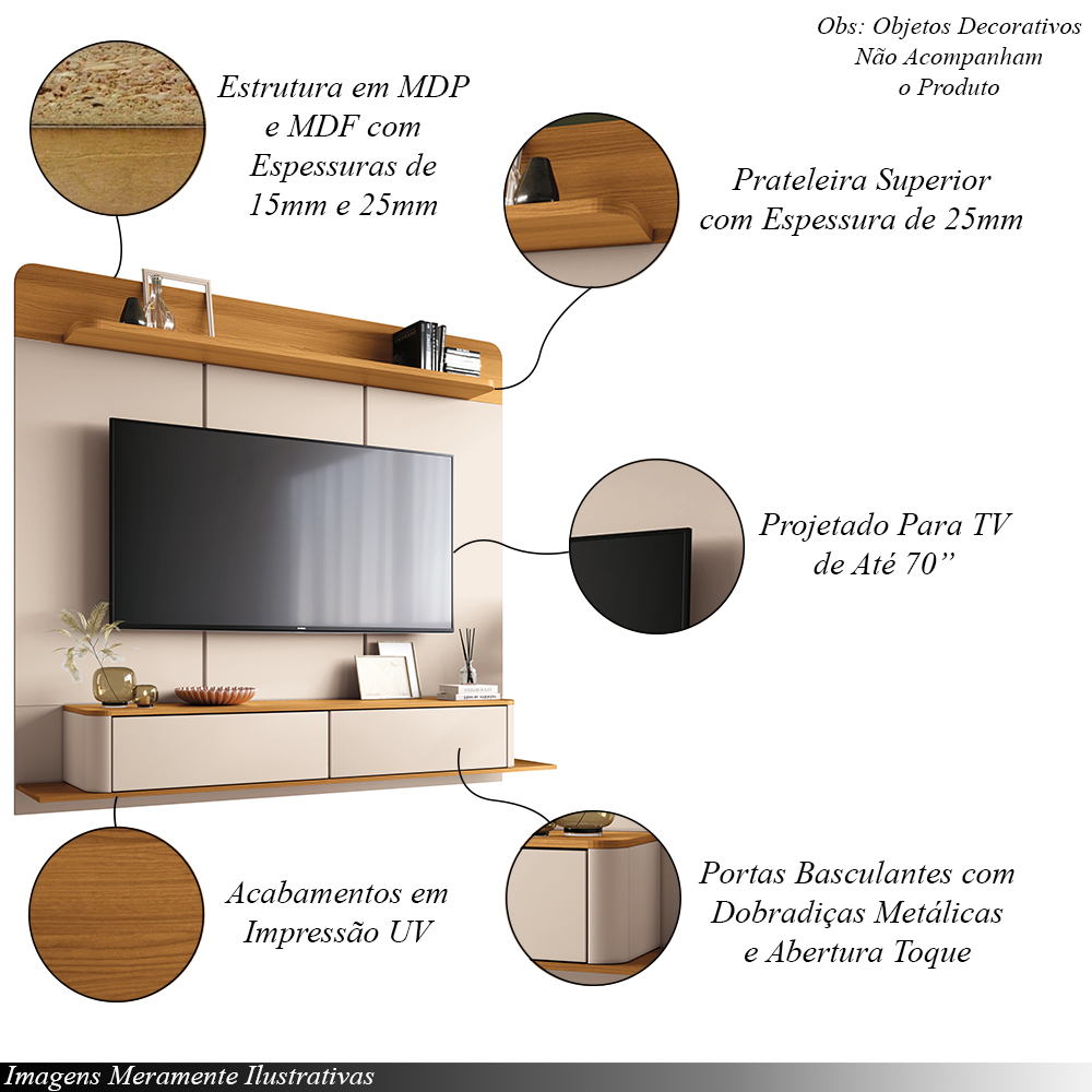 Home Painel Galax Suspenso para TV até 70 Polegadas com Off White/Cinamomo G26 - Hb Móveis