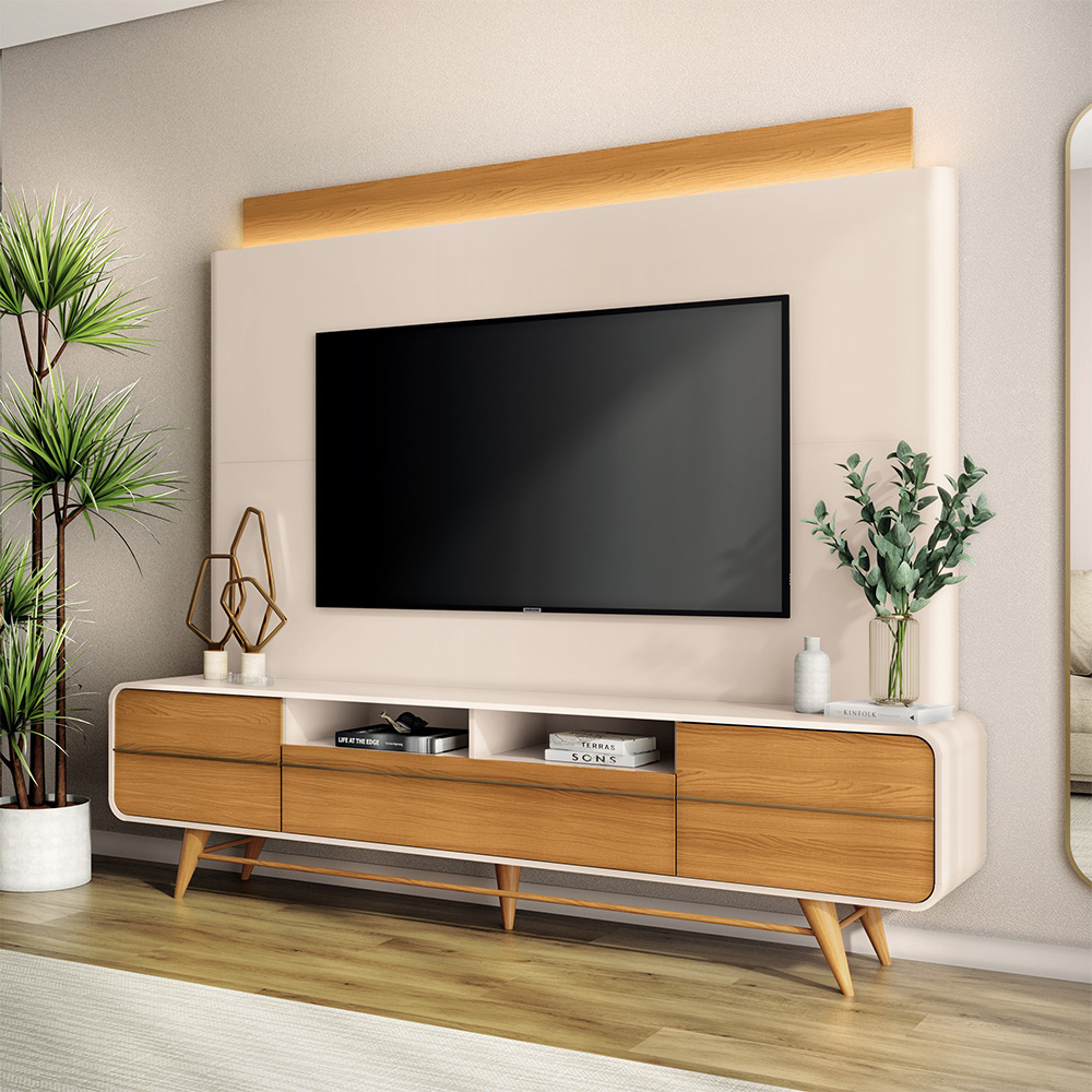 Home Theater Nobre TV até 85 Polegadas com LED Off White/Cinamomo G26 - Hb Móveis