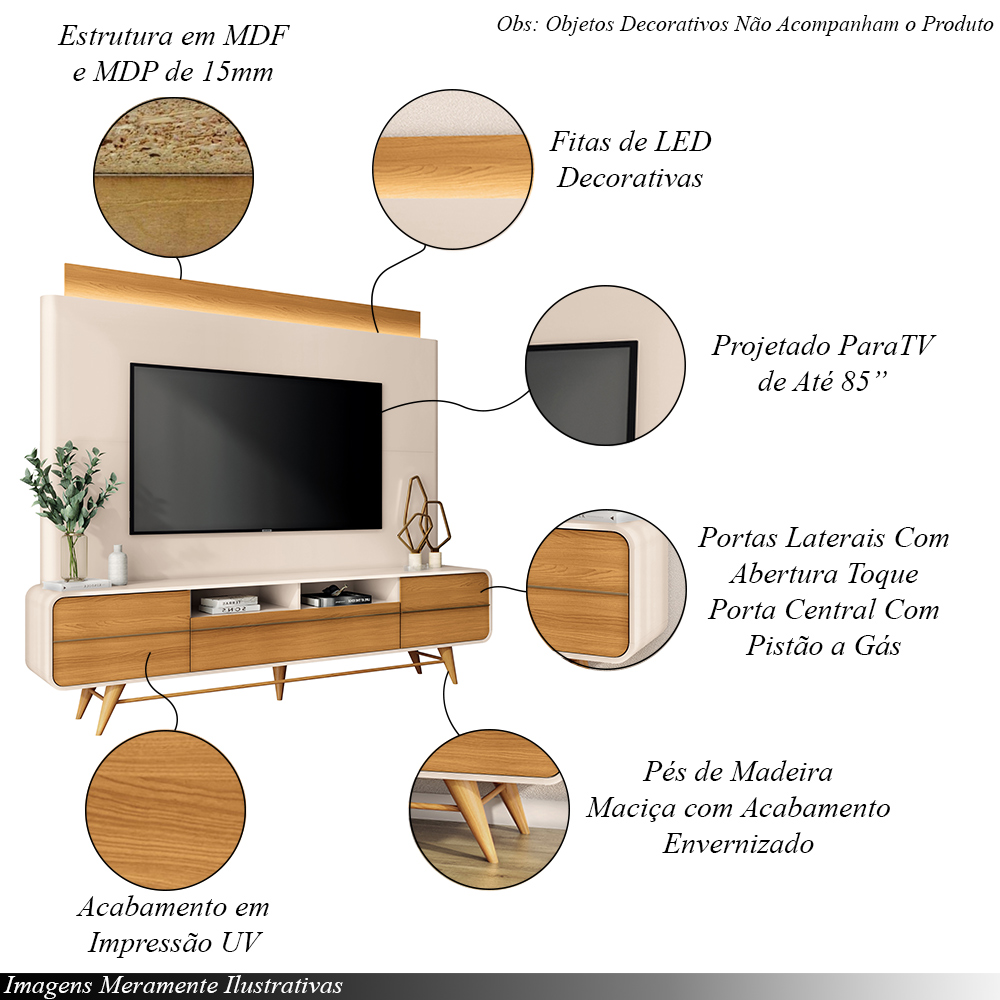 Home Theater Nobre TV até 85 Polegadas com LED Off White/Cinamomo G26 - Hb Móveis