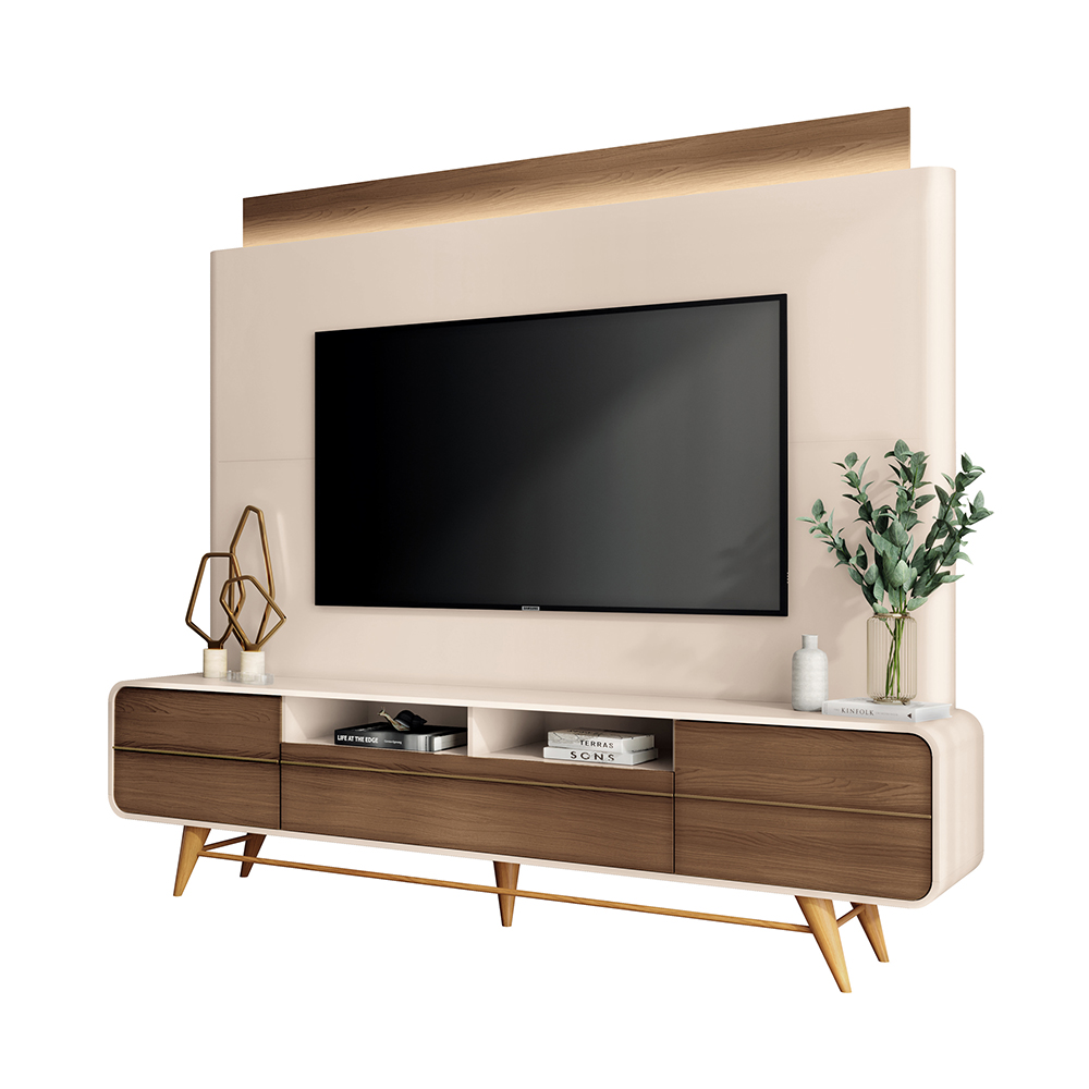 Home Theater Nobre com LED TV até 85 Polegadas em Off White/Castanho G26 - Hb Móveis