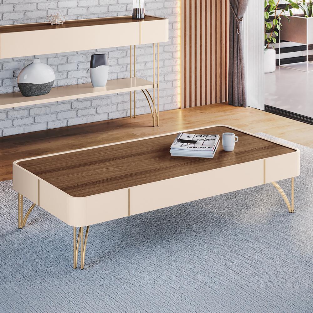 Mesa de Centro Cadenza Off White/Castanho - HB Móveis
