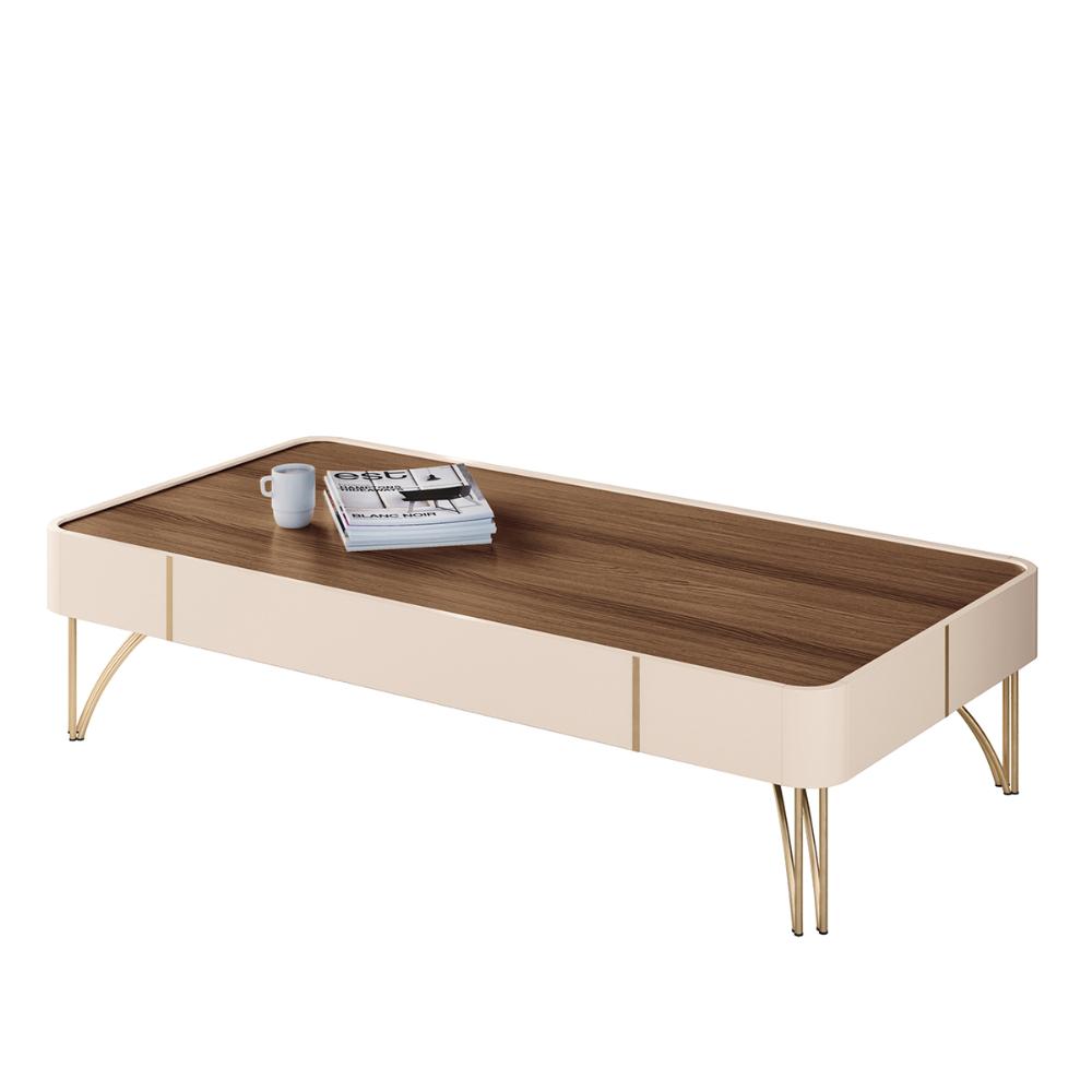 Mesa de Centro Cadenza com Pés em Aço Off White/Castanho