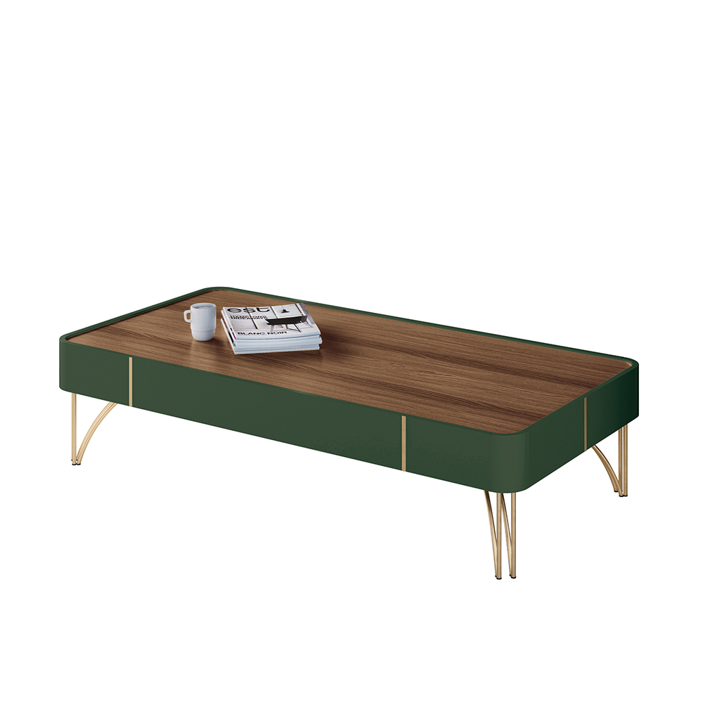 Mesa de Centro Cadenza em MDP/MDF com Pés em Aço Verde Pistache/Castanho G26 - Hb Móveis
