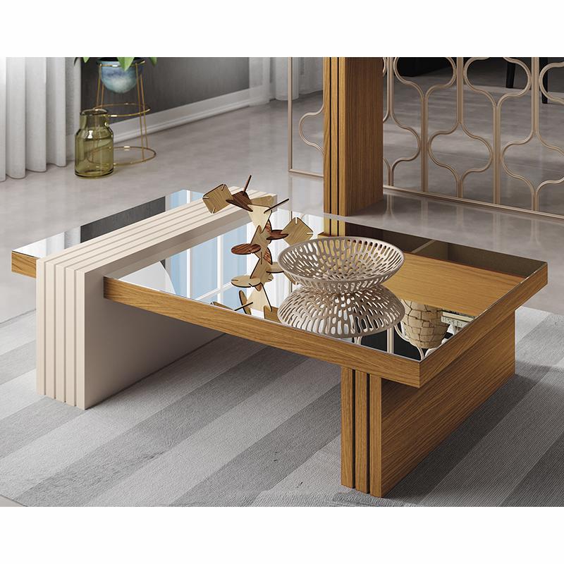 Mesa de Centro Luna com Espelho Cinamomo/Off White - HB Móveis