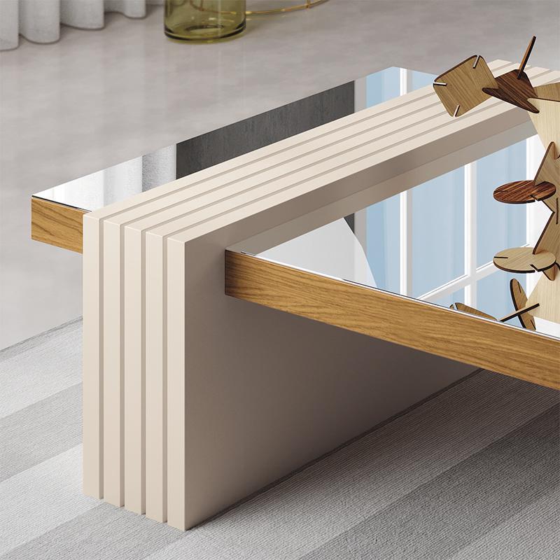 Mesa de Centro Luna com Espelho Cinamomo/Off White - HB Móveis