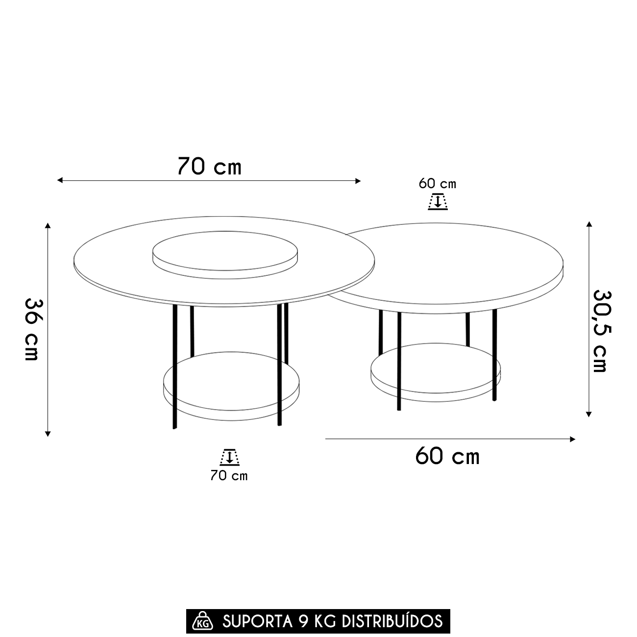 Mesa de Centro Para Sala Pés Metálicos Kit 2 Sky Off White - HB Móveis