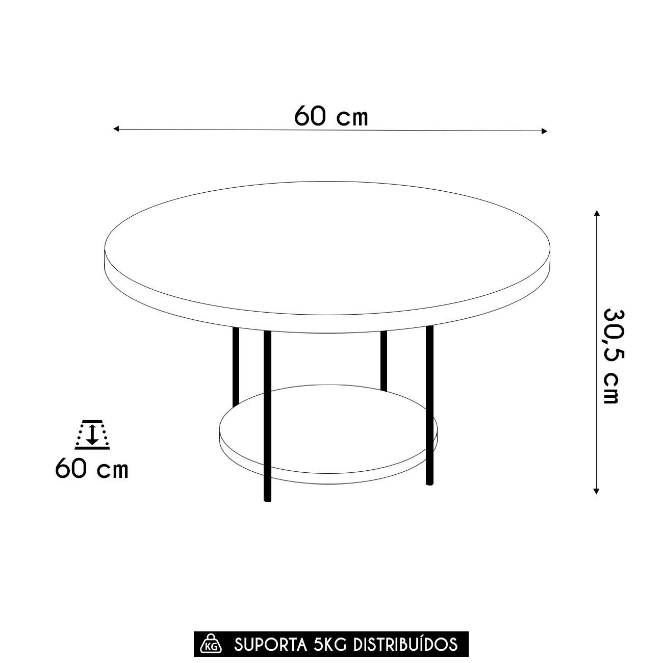 Mesa de Centro Redonda MDF Pés Metálicos Sky Castanho - HB Móveis
