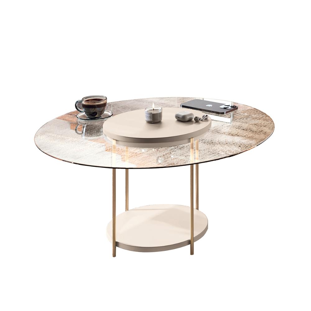 Mesa de Centro Sky com Pés em Aço e Tampo de Vidro Off White