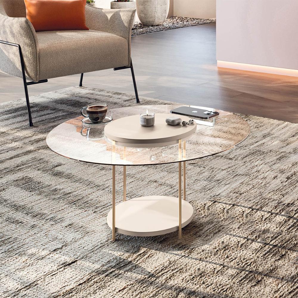 Mesa de Centro Sky com Pés em Aço e Tampo de Vidro Off White