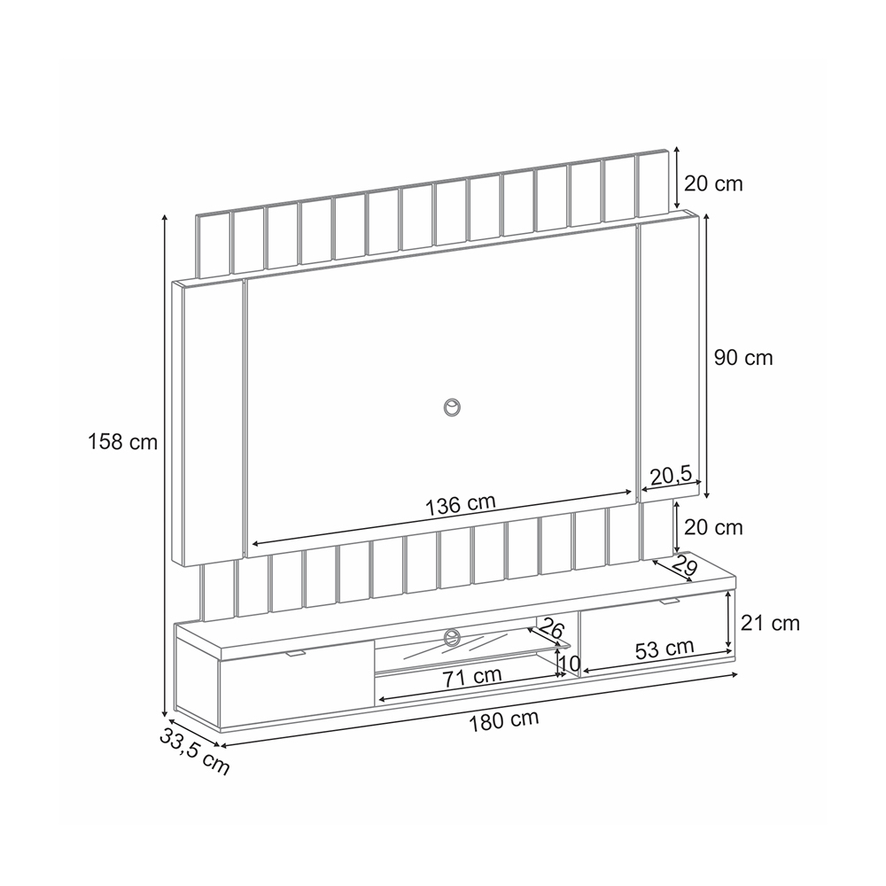 Painel Home Suspenso 1.8 para TV até 55" com Fita LED MDP/MDF Illusion Preto/Castanho G26 - HB Móveis
