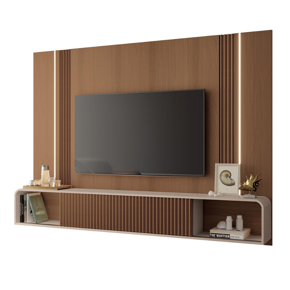 Painel Home Suspenso Empire TV até 85" Polegadas Castanho/Off White