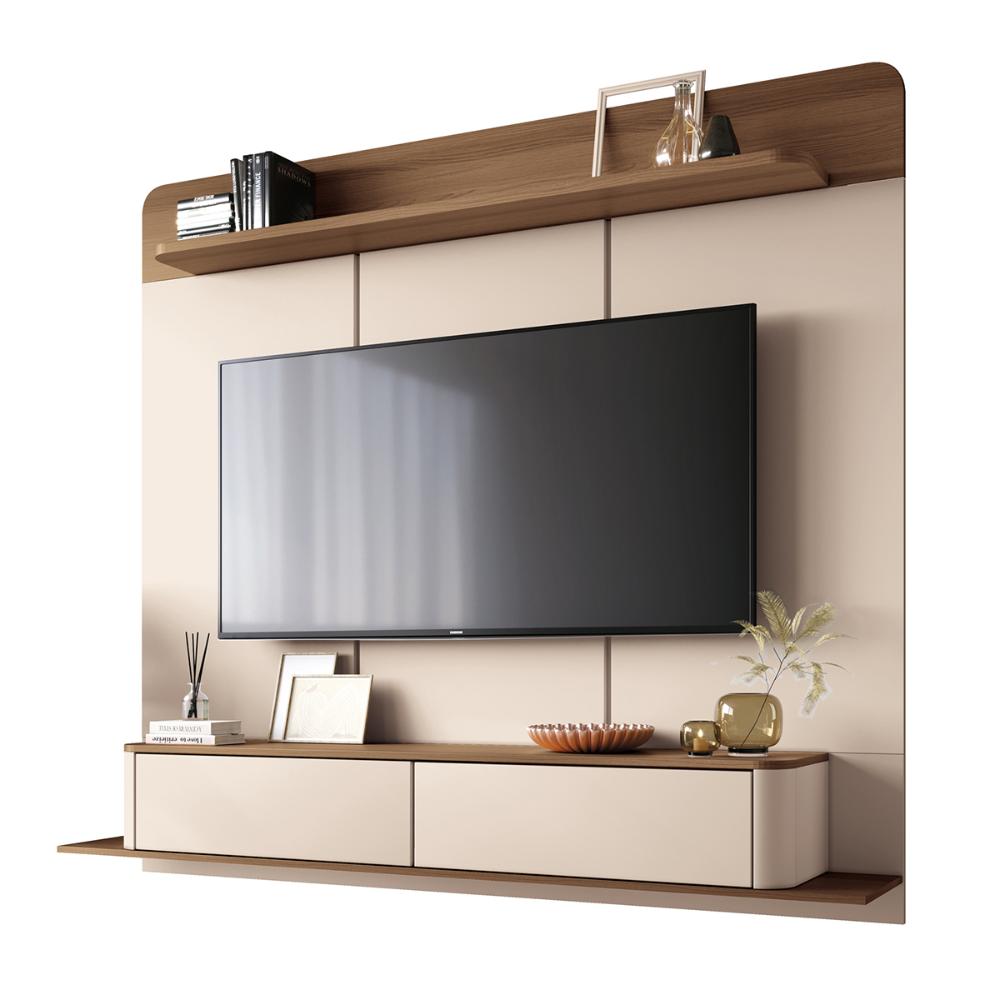 Painel Home Suspenso Galax TV até 70" Polegadas Off White/Castanho