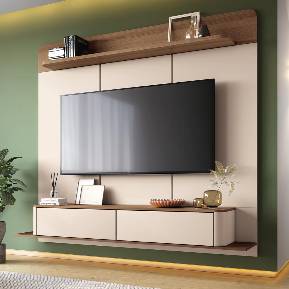 Painel Home Suspenso Galax TV até 70" Polegadas Off White/Castanho