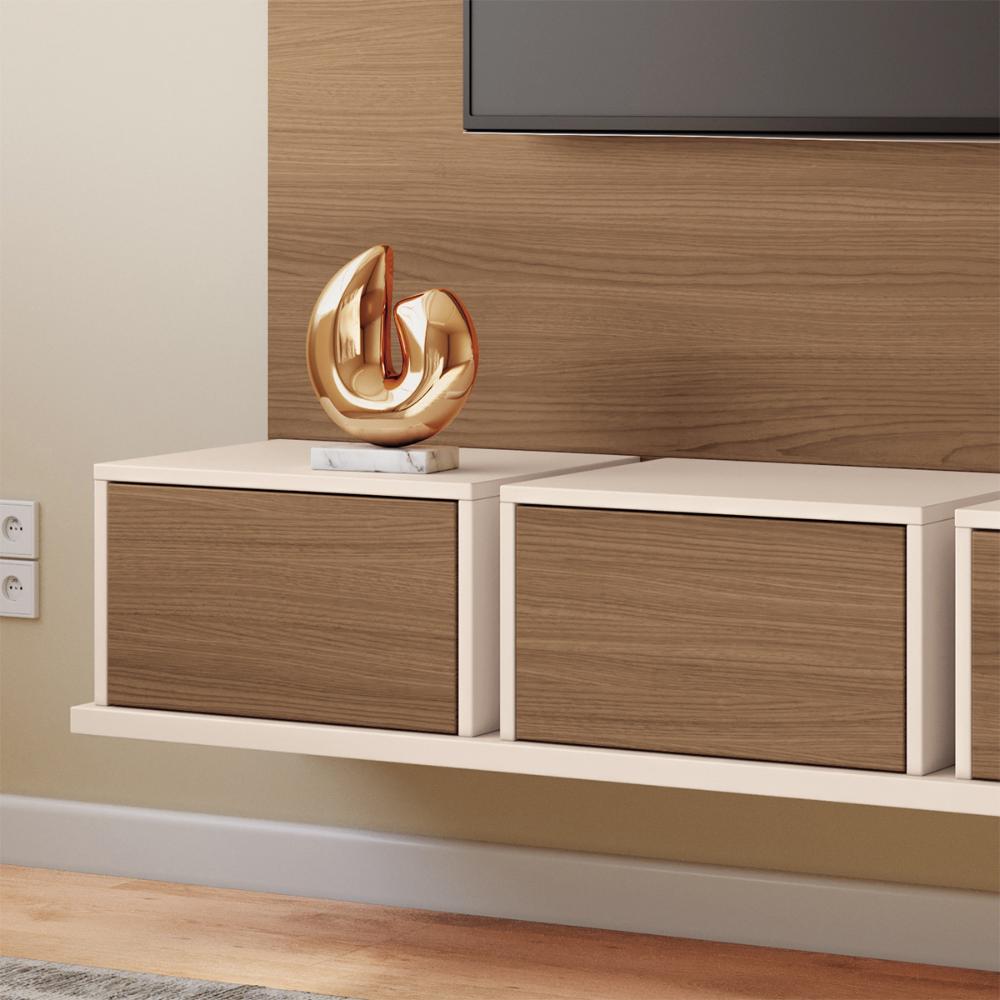 Painel Home Suspenso Max TV até 70" Polegadas com 3 Portas Castanho/Off White