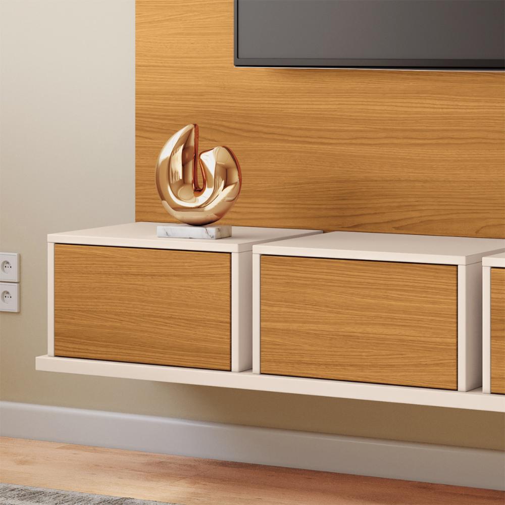 Painel Home Suspenso Max TV até 70" Polegadas com 3 Portas Cinamomo/Off White