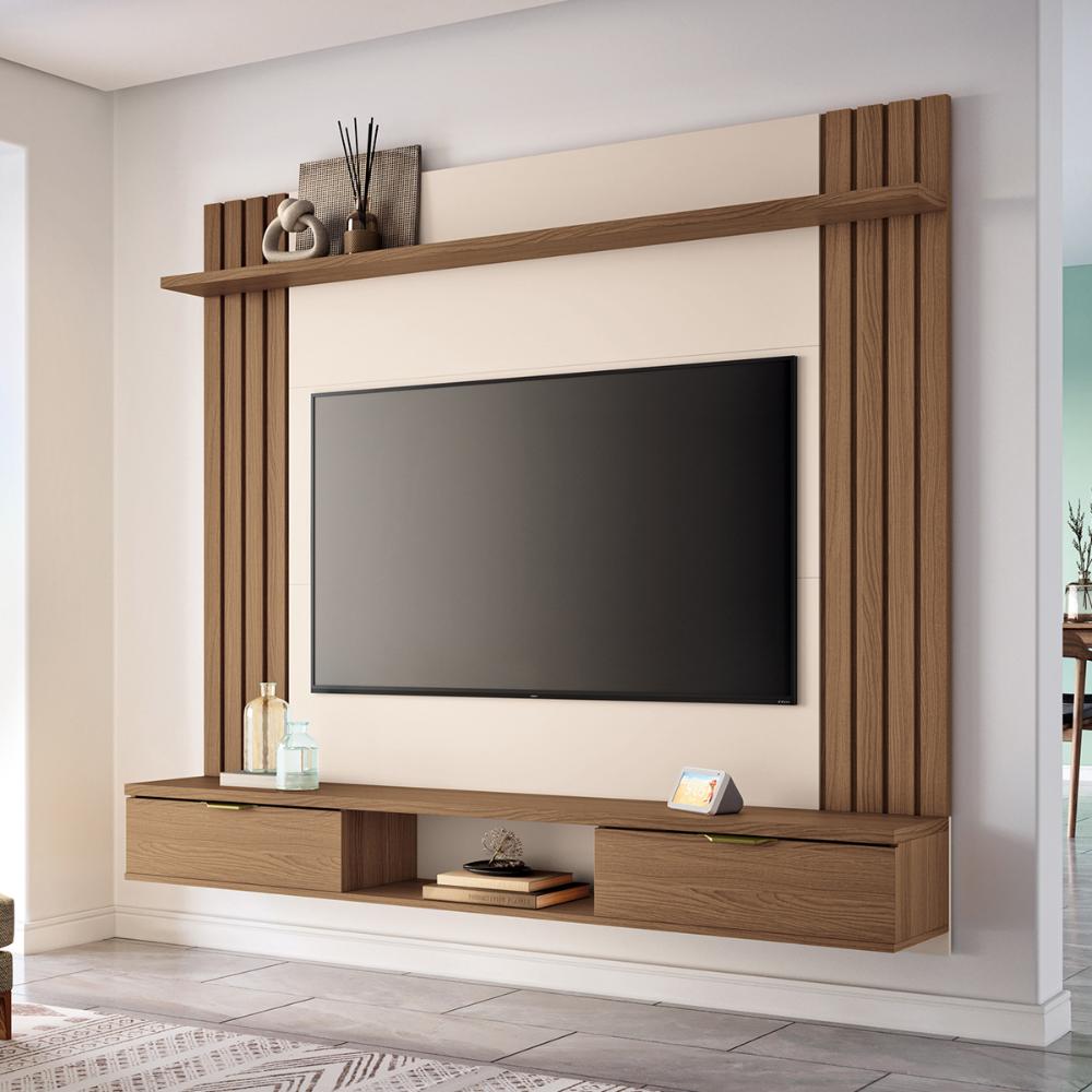 Painel Home Suspenso Solus TV até 70" Polegadas Castanho/Off White