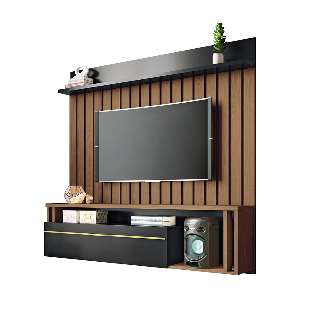 Painel Suspenso Decorativo Self Ripado para TV até 55 Polegadas Castanho/Preto G26 - HB Móveis