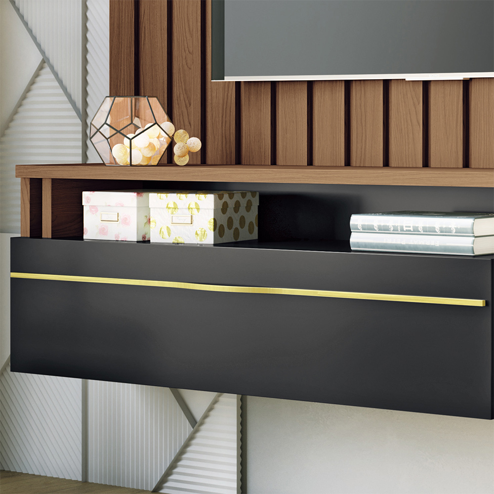 Painel Suspenso Decorativo Self Ripado para TV até 55 Polegadas Castanho/Preto G26 - HB Móveis