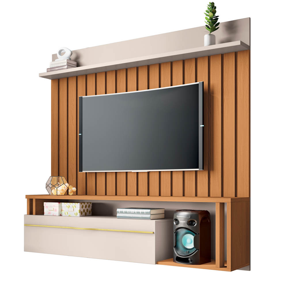Painel TV 55 Pol 160cm Bancada Suspensa Self Off/Cinamomo - HB Móveis