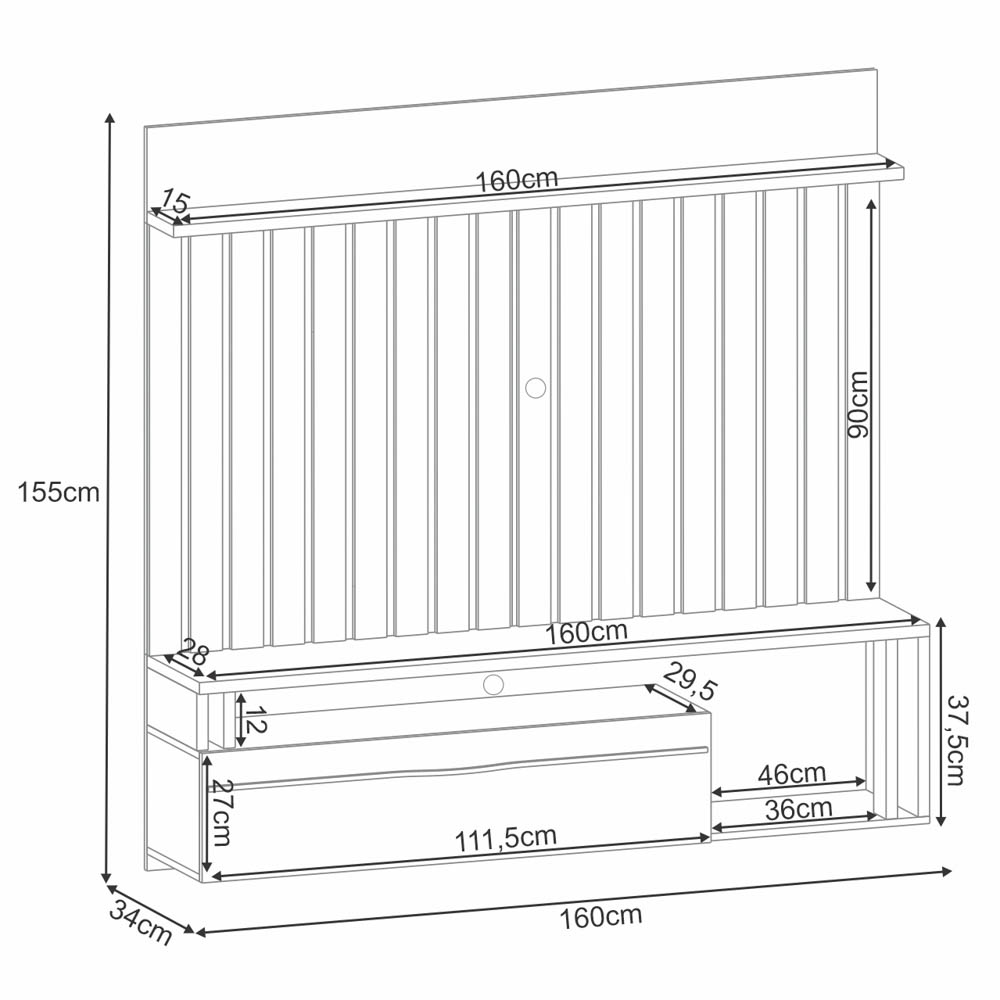 Painel TV 55 Pol 160cm Bancada Suspensa Self Off/Cinamomo - HB Móveis
