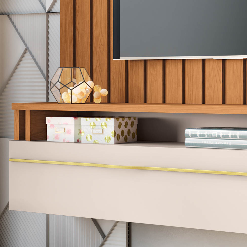 Painel TV 55 Pol 160cm Bancada Suspensa Self Off/Cinamomo - HB Móveis