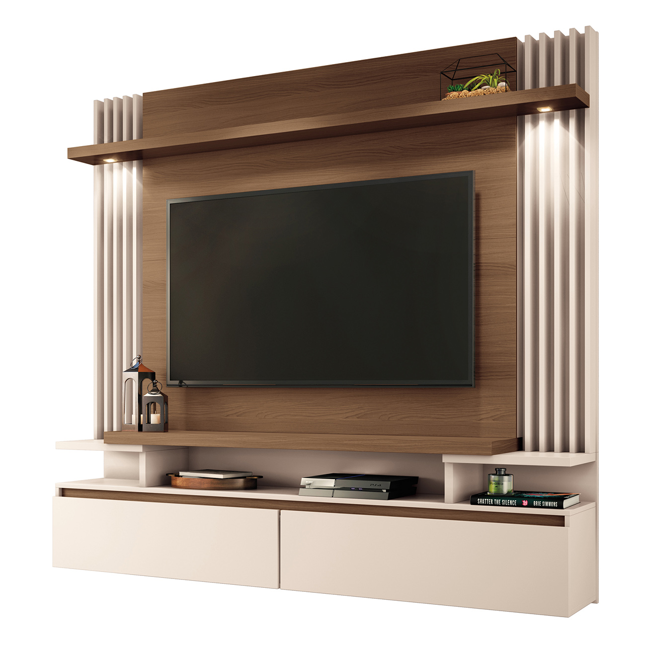 Painel TV 55 Pol 181cm Bancada Suspensa Cosmo Off/Castanho - HB Móveis