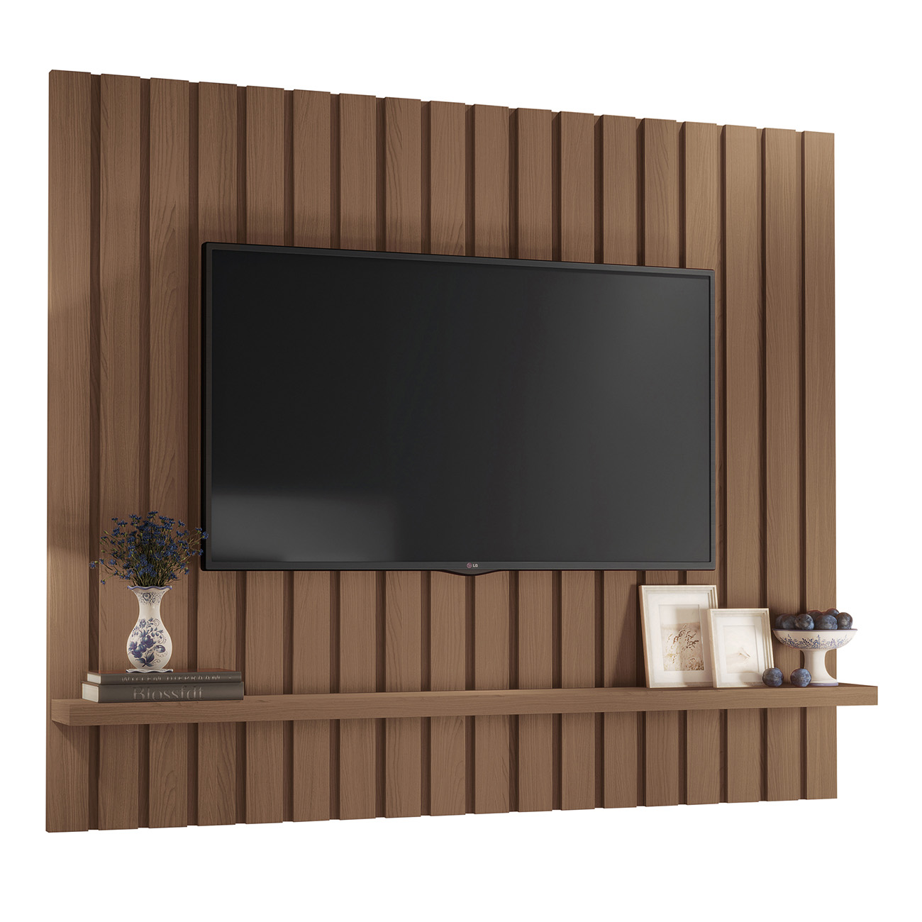 Painel TV 60 Pol 160cm Suspenso Ripado Link Castanho - HB Móveis