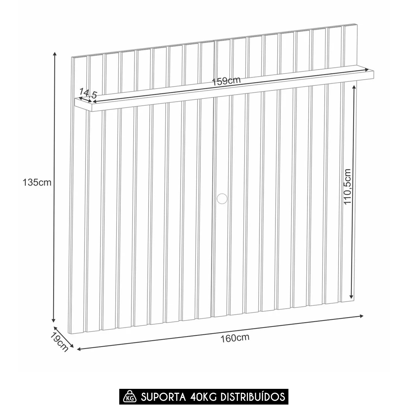 Painel TV 60 Pol 160cm Suspenso Ripado Link Castanho - HB Móveis