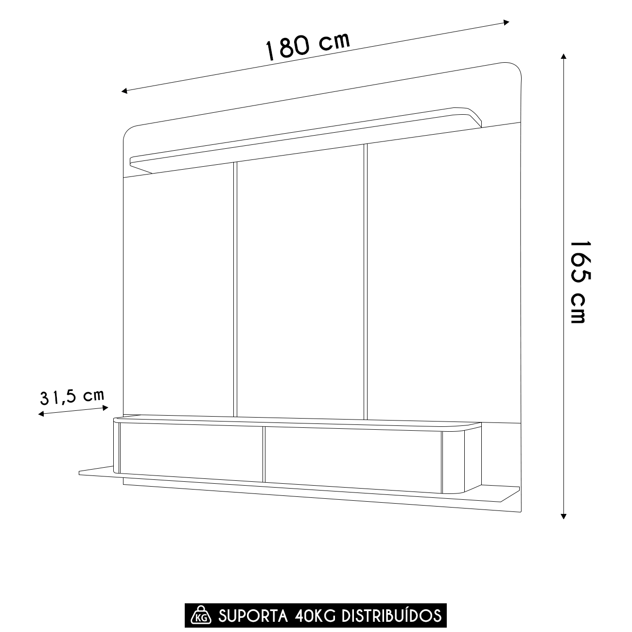 Painel TV 70 Pol 180cm Bancada Suspensa Galax Off/Cinamomo - HB Móveis