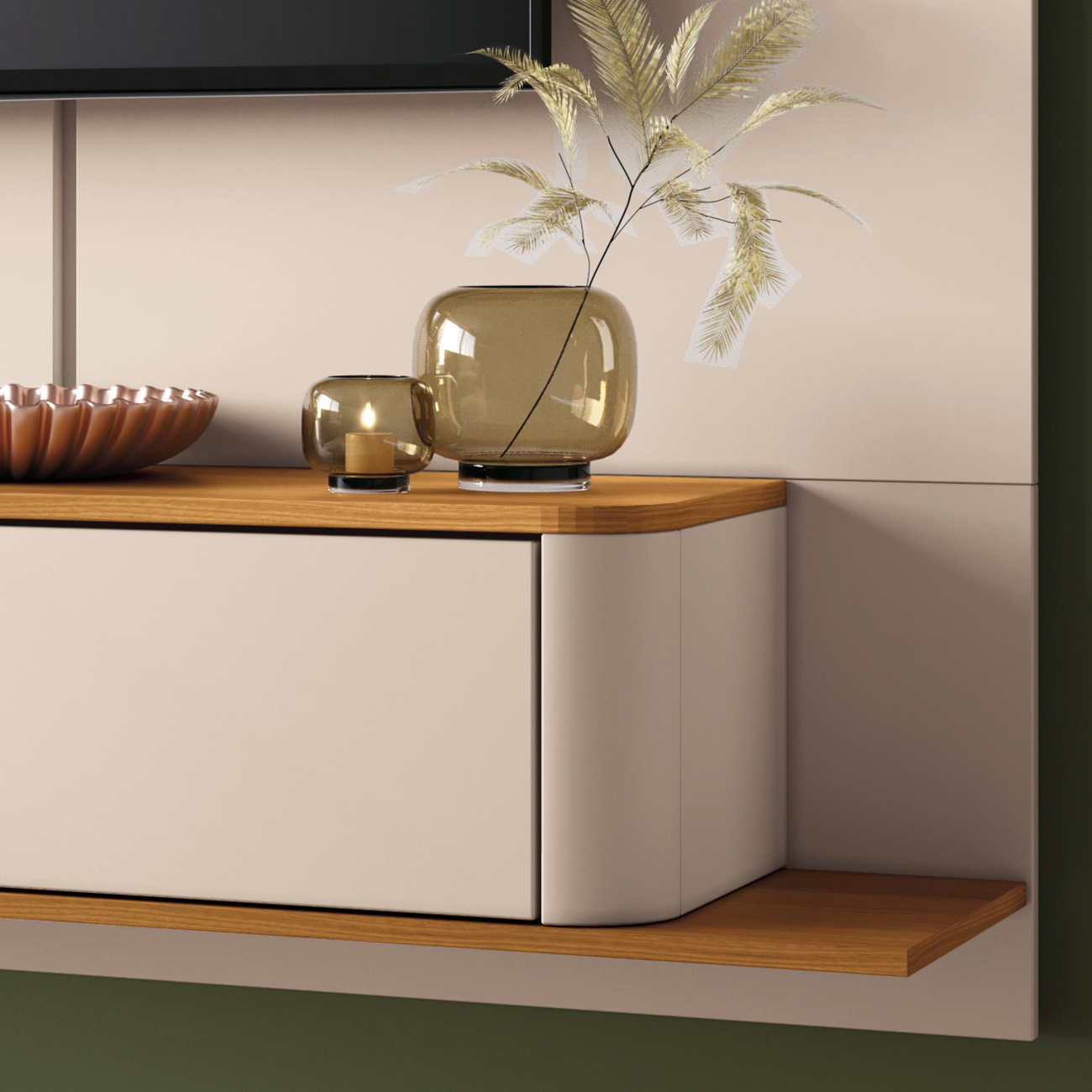 Painel TV 70 Pol 180cm Bancada Suspensa Galax Off/Cinamomo - HB Móveis