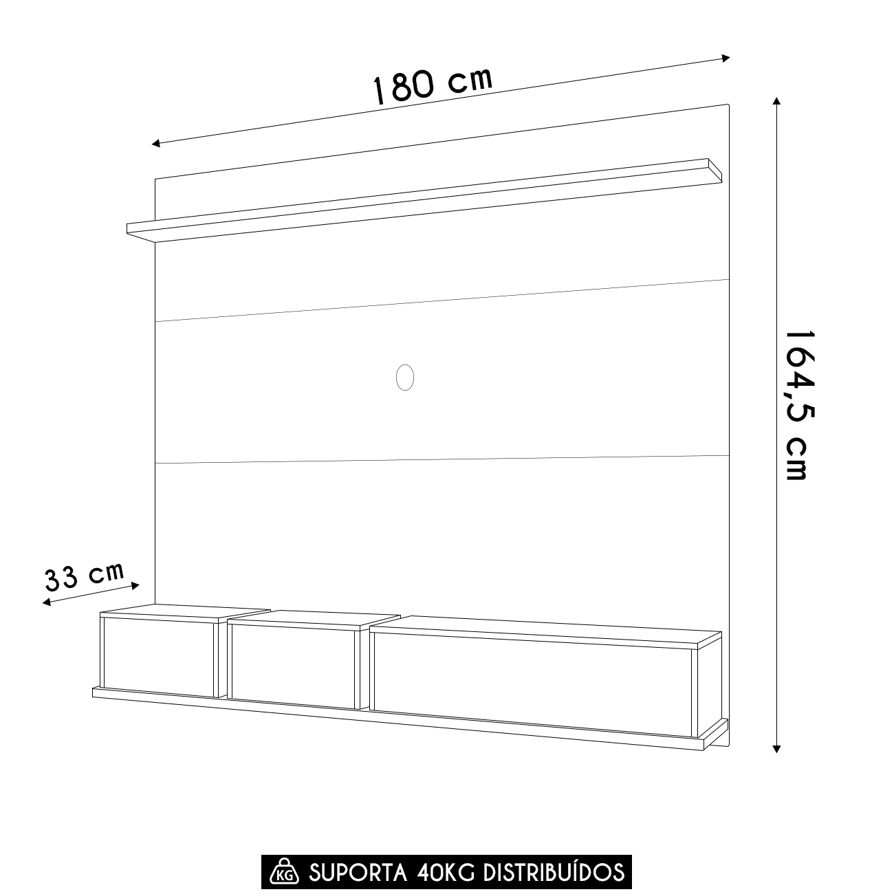 Painel TV 70 Pol 180cm Bancada Suspensa Max Off/Castanho - HB Móveis