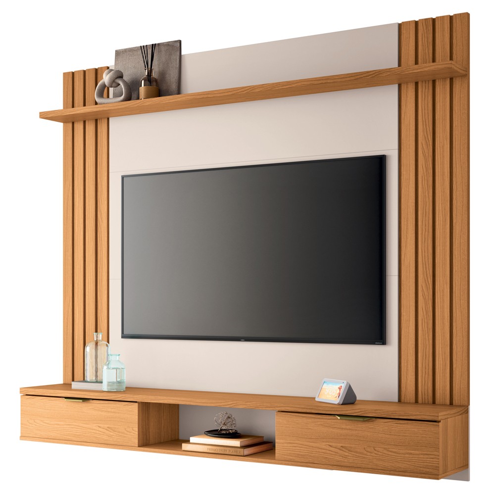 Painel TV 70 Pol 180cm Bancada Suspensa Solus Off/Cinamomo - HB Móveis