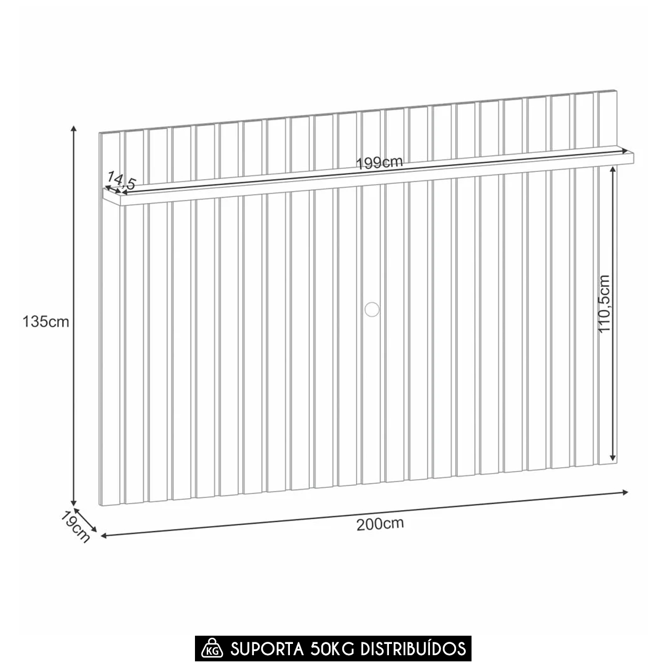 Painel TV 70 Pol 200cm Suspenso Ripado Link Castanho - HB Móveis