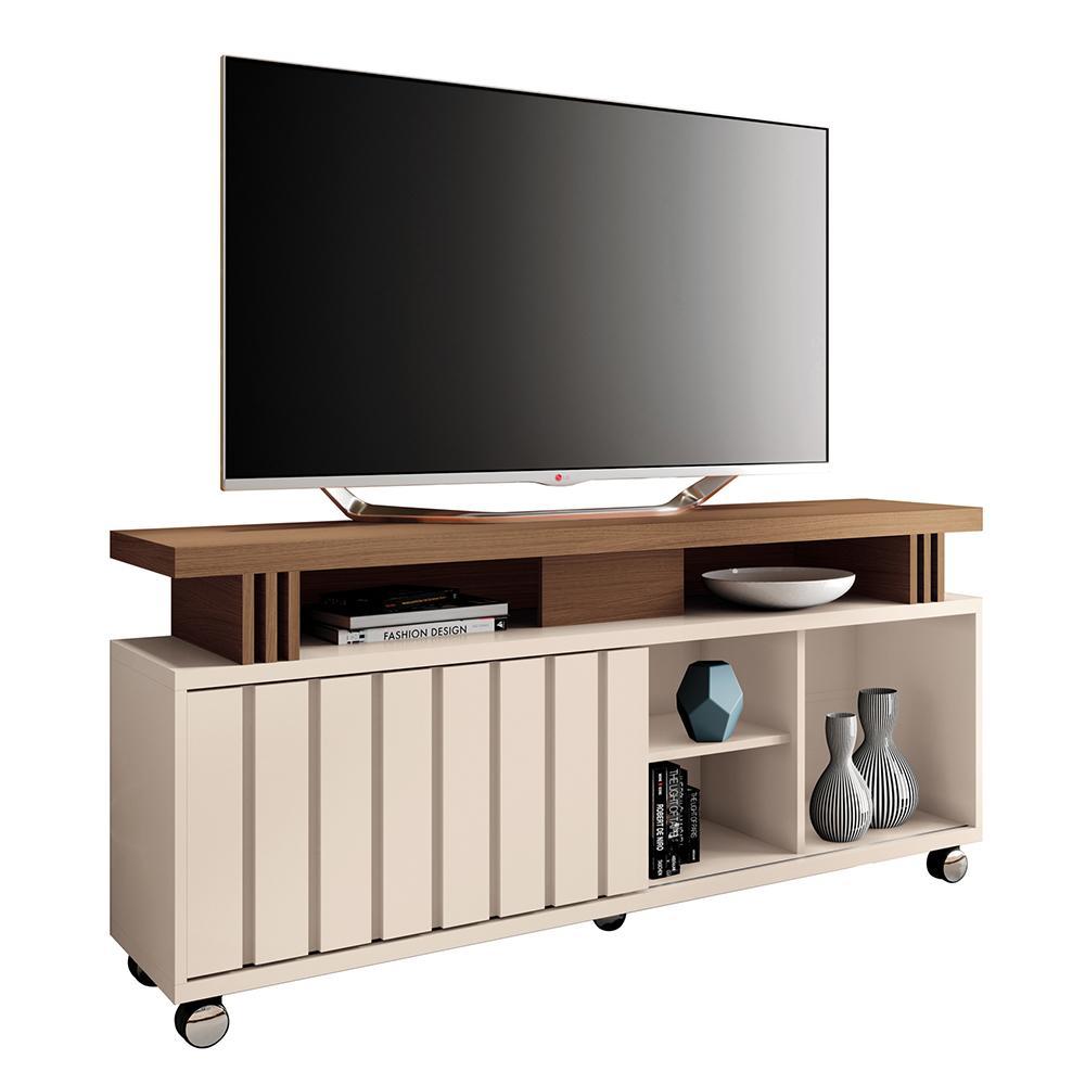 Rack Bancada Briz 1.3 Off White/Castanho para TV até 50” - HB Móveis