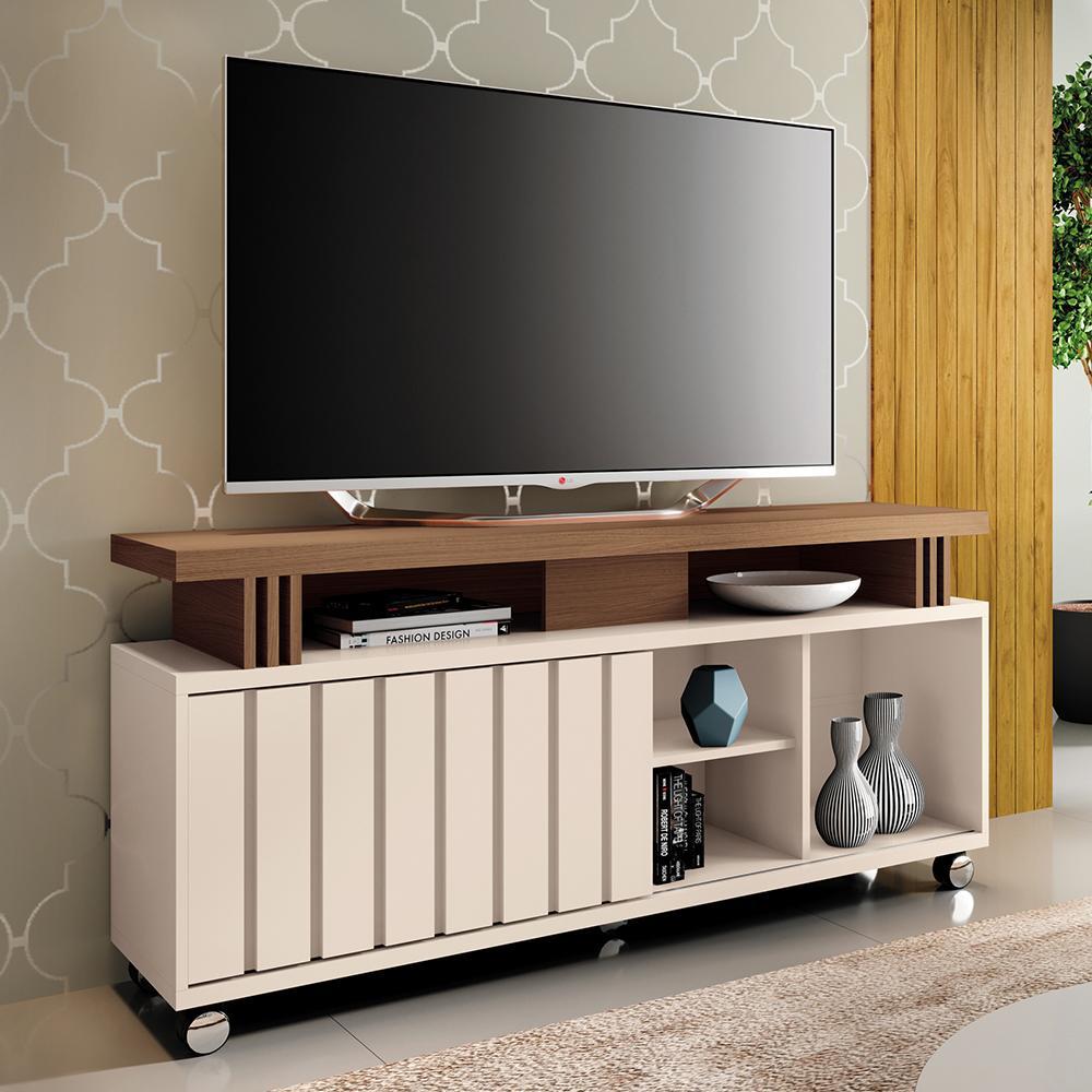 Rack Bancada Briz 1.3 Off White/Castanho para TV até 50” - HB Móveis