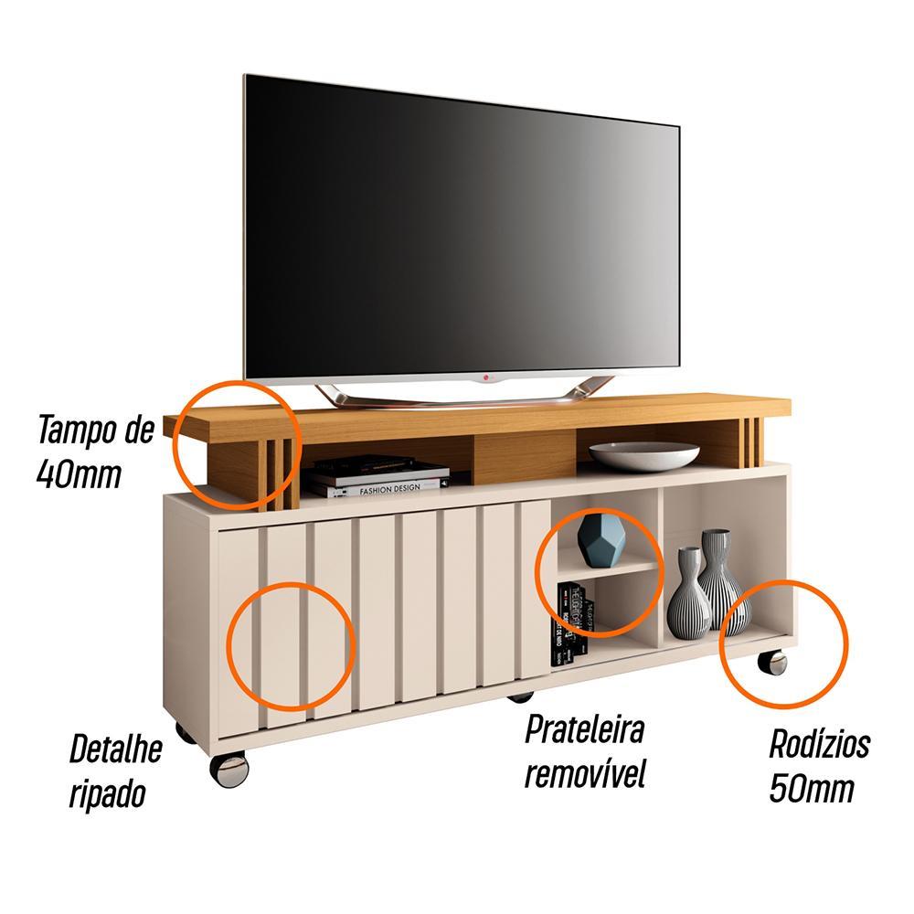 Rack Bancada Briz 1.3 Off White/Cinamomo para TV até 50” - HB Móveis