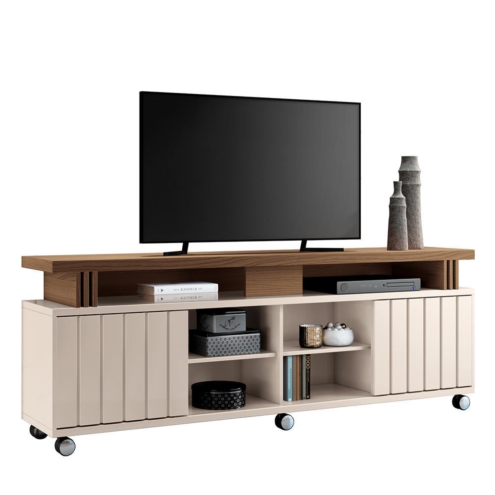Rack Bancada Briz 1.8 Off White/Castanho para TV até 70” - HB Móveis