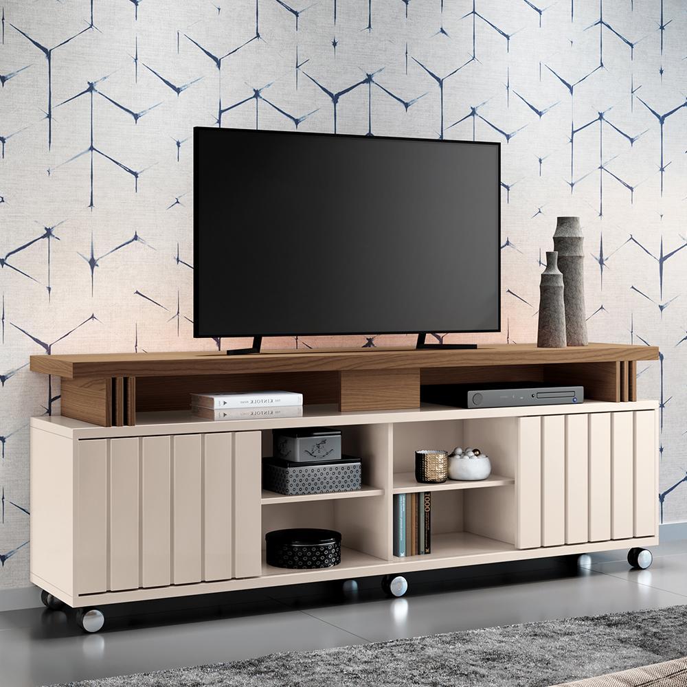 Rack Bancada Briz 1.8 Off White/Castanho para TV até 70” - HB Móveis