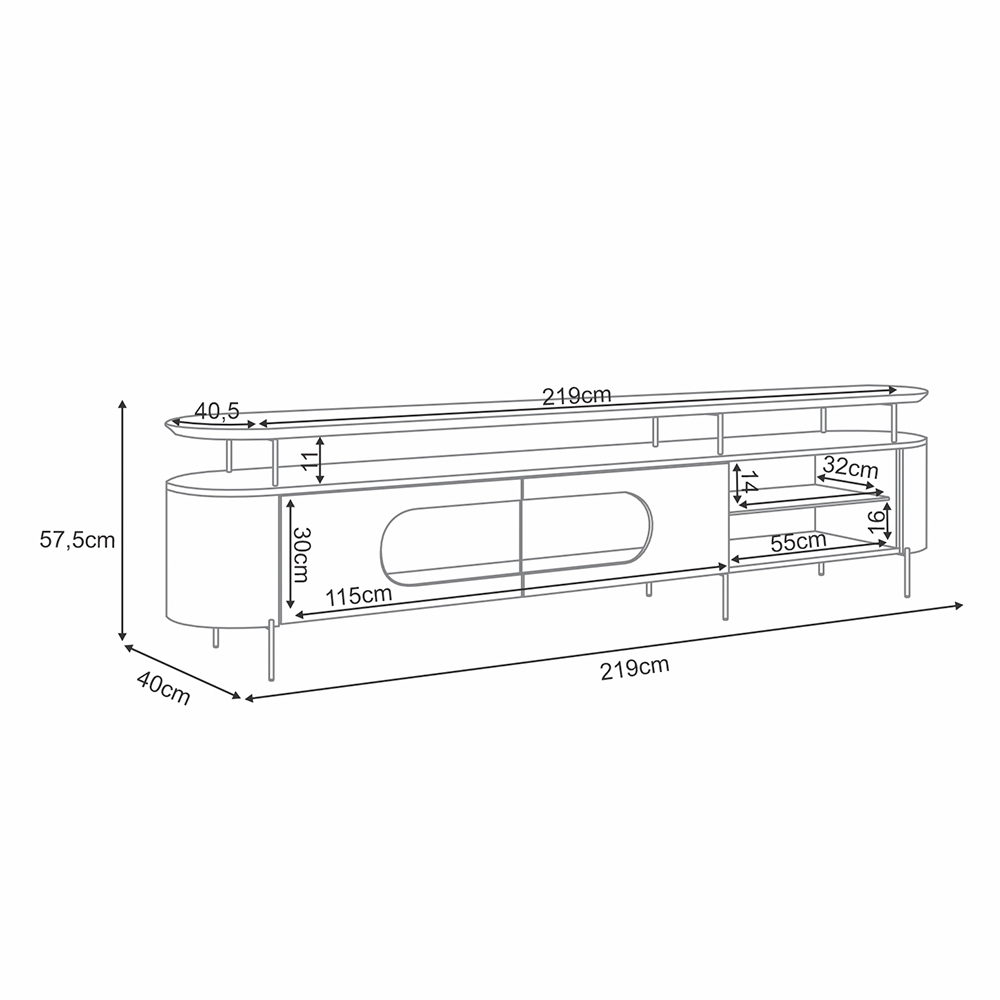 Rack Bancada Ária com Led e Prateleira Vidro TV Até 85 Polegadas Off White/Castanho G26 - HB Móveis