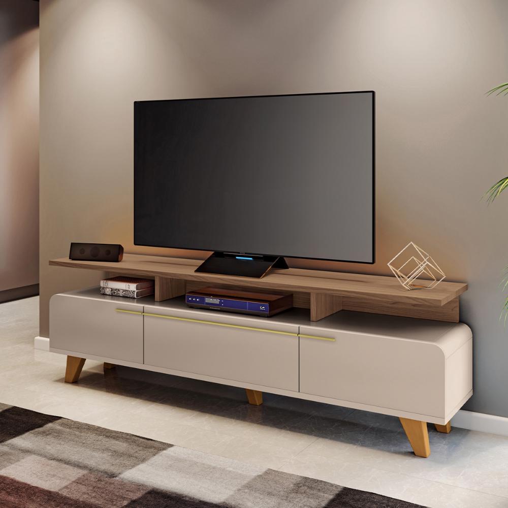 Rack Bancada Essenza Para TV até 70" Polegadas Off White/Castanho