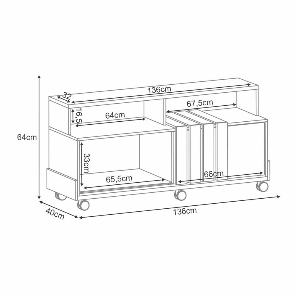 Rack Bancada Graci 1.3 TV até 50" Polegadas com Rodizios Castanho/Off White