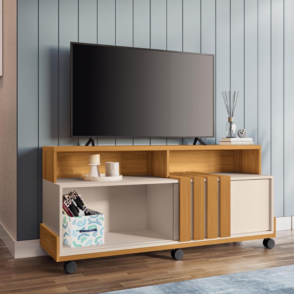 Rack Bancada Graci 1.3 TV até 50" Polegadas com Rodizios Cinamomo/Off White
